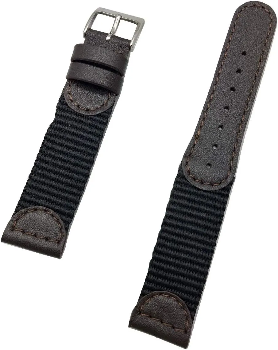 19mm Brown Leather and Nylon Watchband Compatible with Swiss Army Watch | Soft Genuine Leather and Black Nylon Replacement Watchstrap that brings New Life to Any Watch (Mens Length)