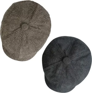 2 Pack Newsboy Cap for Men, Irish Newsies Hat Classic 8 Panel Wool Blend for Old Man Cabbie Driving