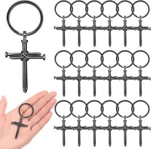 20 Pcs Bulk Christian Gifts 3 Nail Cross Stainless Steel Faith Cross Keychain for Religious Inspirational Favors(Black,Retro Style)