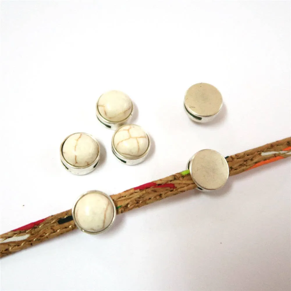 20 Pcs for 5mm flat leather, Antique silver with white turquoise slider beads, jewelry supplies jewelry finding D-1-10-153