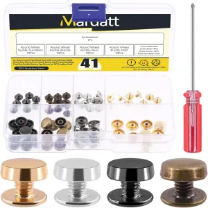 40 Sets 4 Colors Flat Head Stud with Screwdriver, Metal Purse Feet Rivets Screw Back Rivets Stud Nail Head Stud Handbag Feet Flat Buckle Button Cap Rivets for DIY Leather Craft