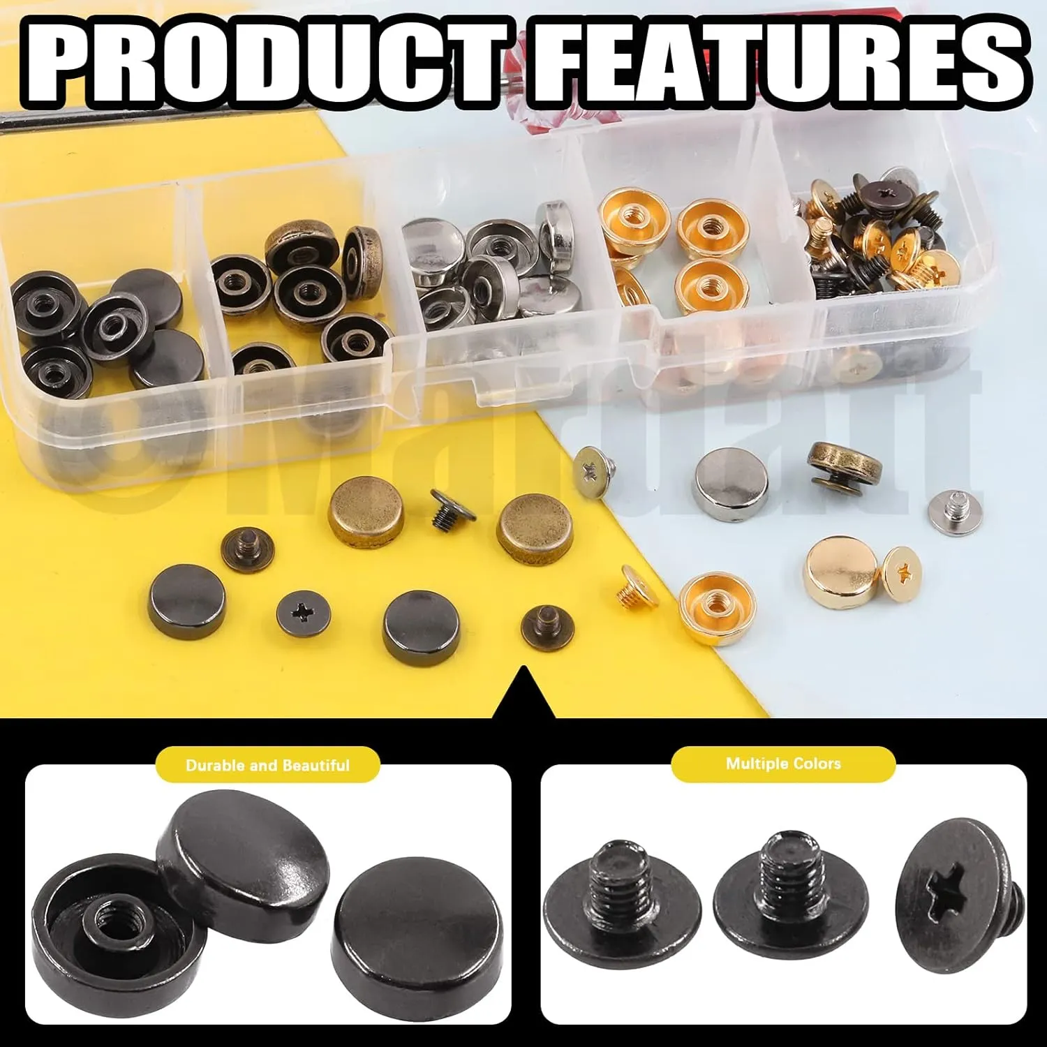 40 Sets 4 Colors Flat Head Stud with Screwdriver, Metal Purse Feet Rivets Screw Back Rivets Stud Nail Head Stud Handbag Feet Flat Buckle Button Cap Rivets for DIY Leather Craft