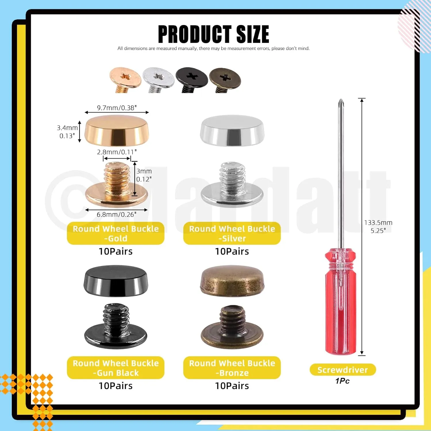 40 Sets 4 Colors Flat Head Stud with Screwdriver, Metal Purse Feet Rivets Screw Back Rivets Stud Nail Head Stud Handbag Feet Flat Buckle Button Cap Rivets for DIY Leather Craft