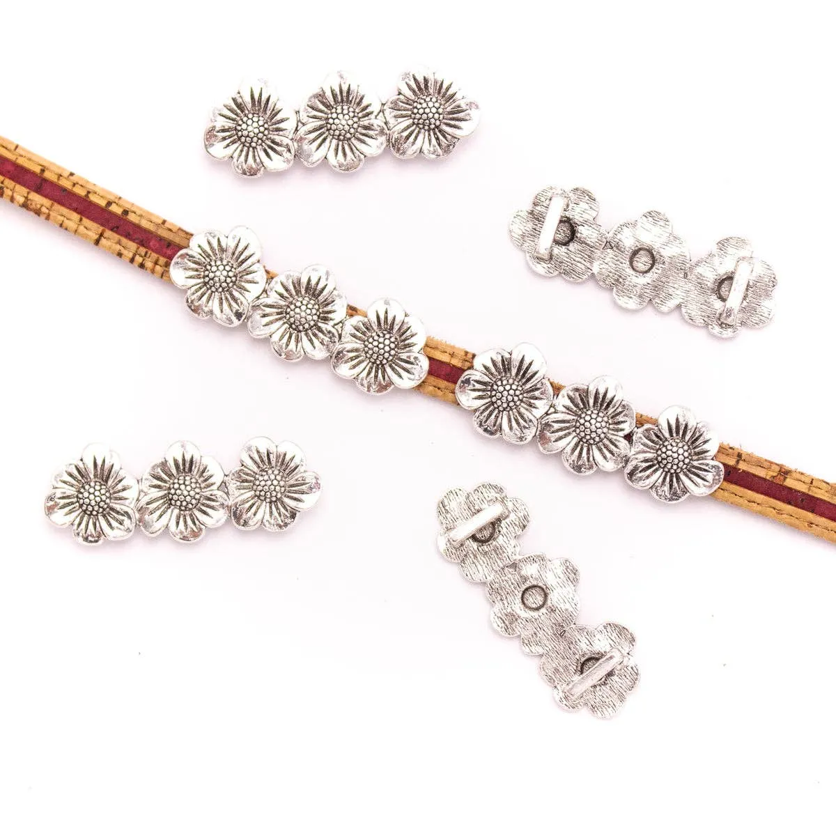 5Pcs For 10mm flat leather,AntiqueThree flower bracelet accessories jewelry supplies jewelry finding D-1-10-239