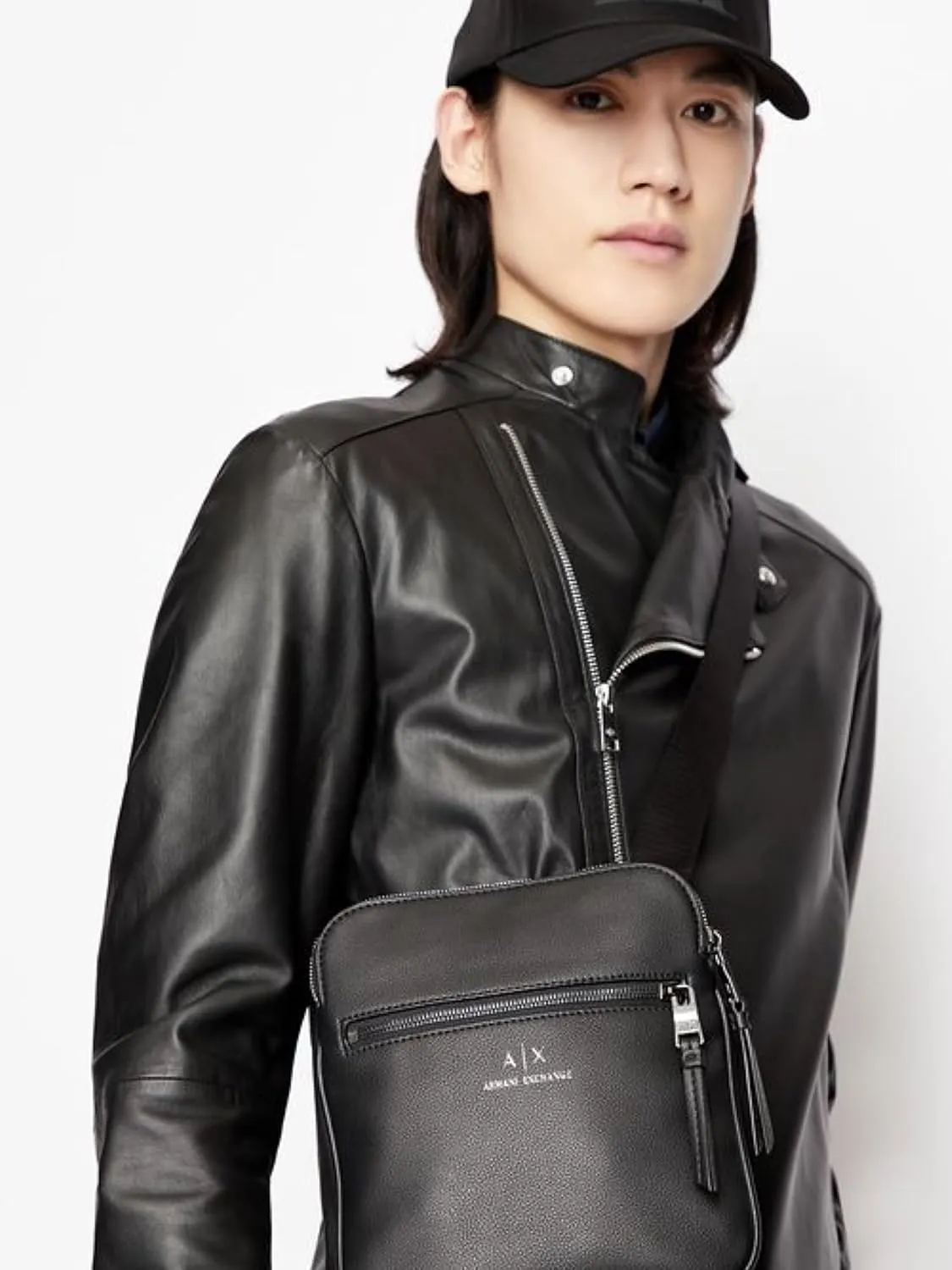 A | X ARMANI EXCHANGE Eco-Leather Flat Crossbody Bag