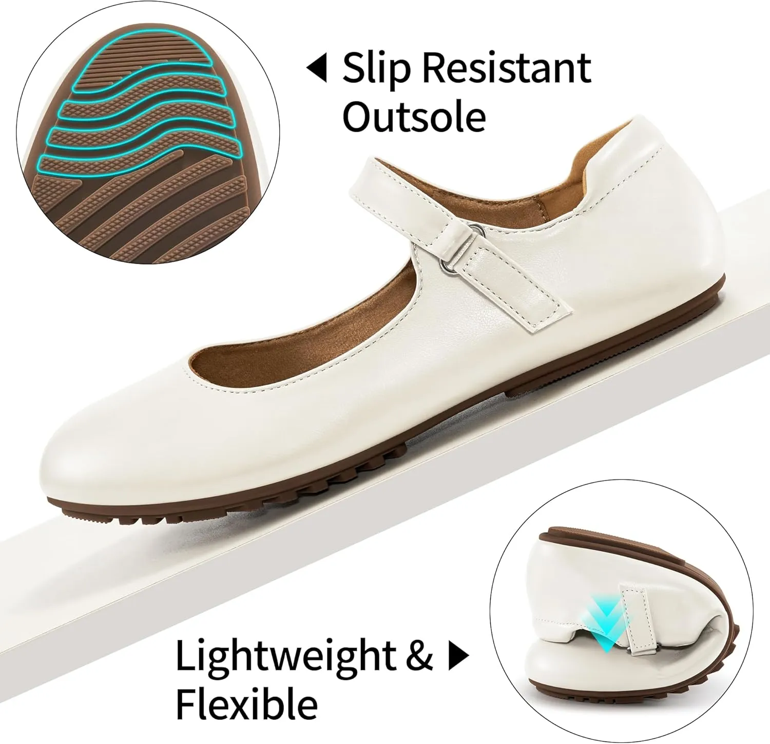 Ablanczoom Mary Jane Flats for Women: Dressy Round Toe Ankle Strap Ballet Flats Comfortable Dress Shoes for Work Office Business