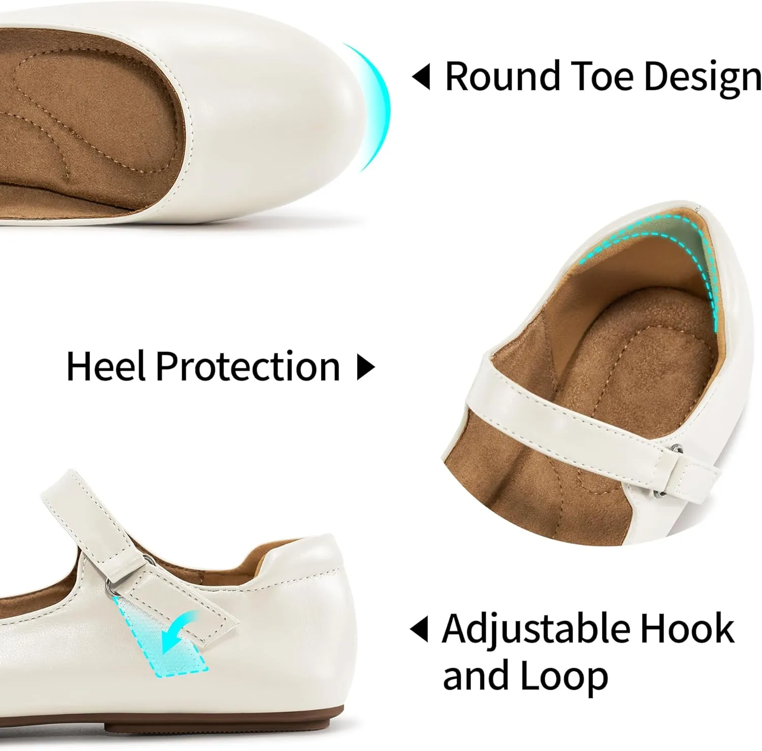 Ablanczoom Mary Jane Flats for Women: Dressy Round Toe Ankle Strap Ballet Flats Comfortable Dress Shoes for Work Office Business