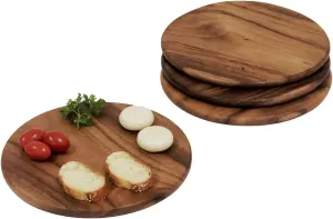Acacia Wood, Set of 4, 9" Round Plates for Serving Charcuterie, Sushi, Dessert, Bread and More by Woodard & Charles