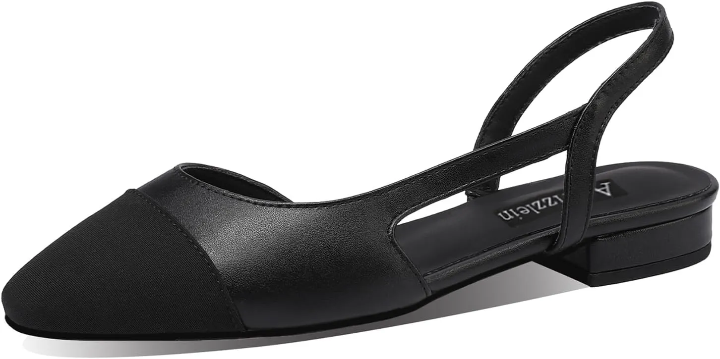 Adrizzlein Womens Slingback Flat Pumps Closed Round Toe Two Toned Casual Flat Office Shoes