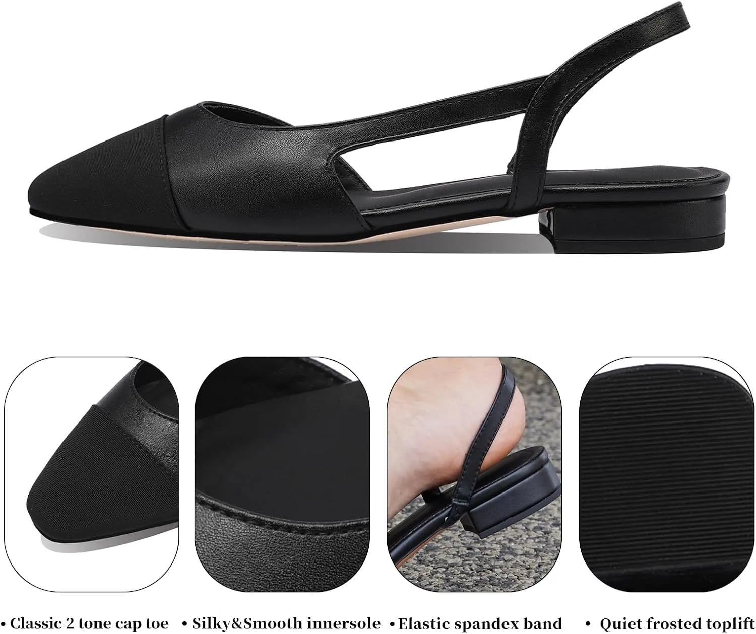 Adrizzlein Womens Slingback Flat Pumps Closed Round Toe Two Toned Casual Flat Office Shoes