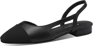 Adrizzlein Womens Slingback Flat Pumps Closed Round Toe Two Toned Casual Flat Office Shoes