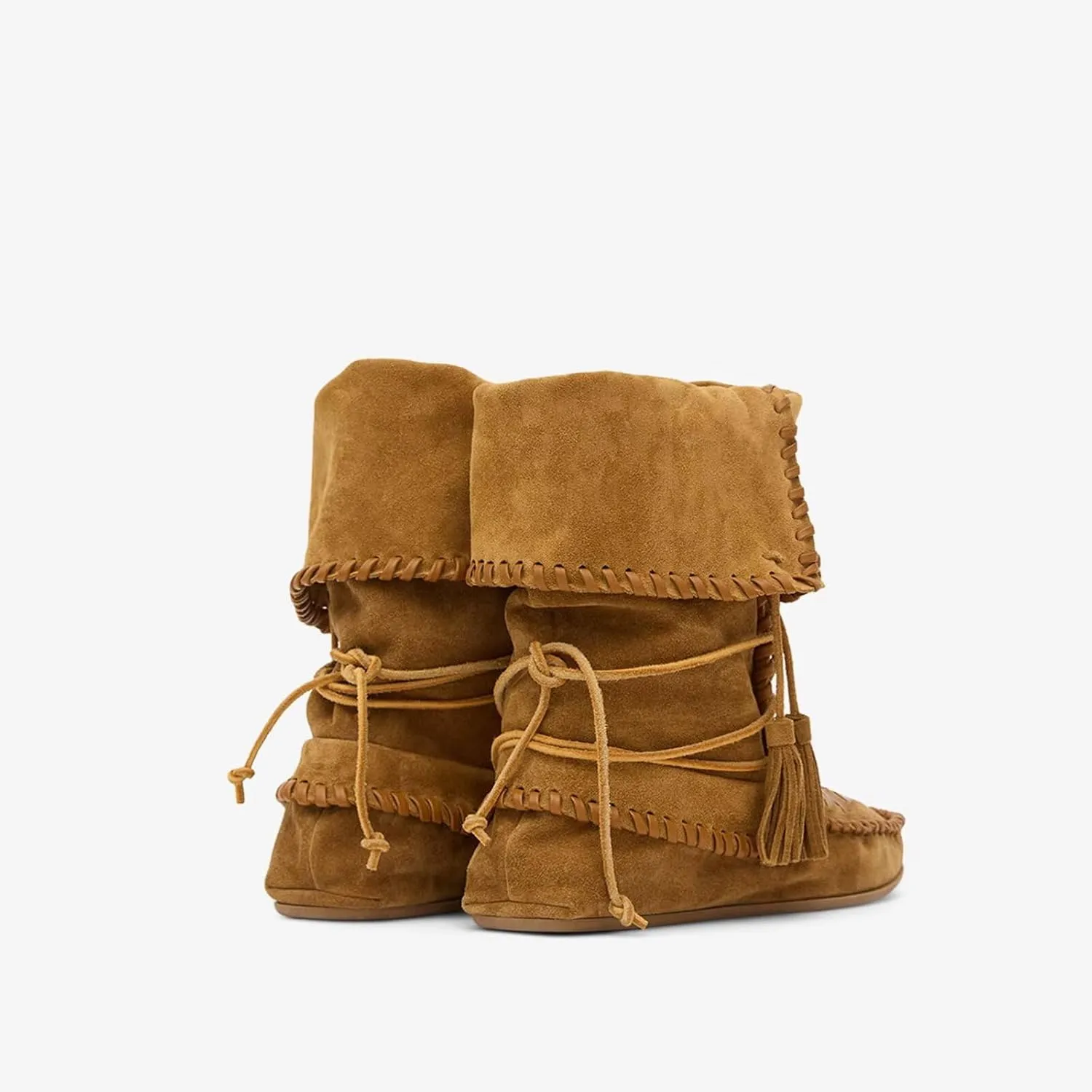 Agodor Women Slouched Ruched Fold Over Ankle Boots Suede Leather Woven Fringe Western Cowboy Boots Flat Lace Up Retro Short Booties