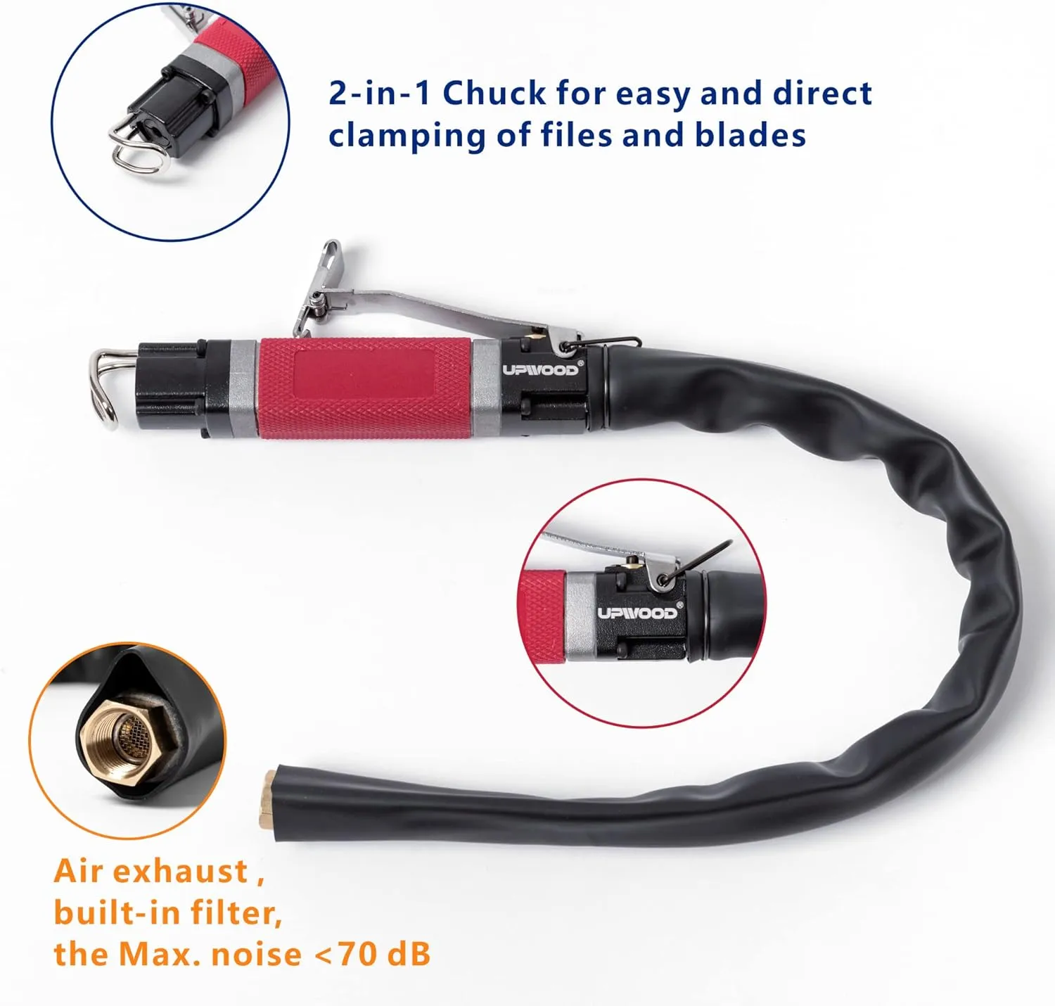 Air Reciprocating File Body Saw, Multi-function Low Vibration 8000spm Pneumatic Cutting Tool & Abrasive Tool with 4 Files and 5 Saw Blades (Stroke Length: 5mm)