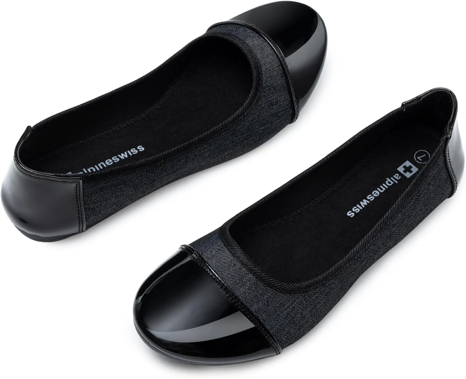 Alpine Swiss Kelly Cap Toe Ballet Flats Two Tone Comfortable Slip On Flat Shoes