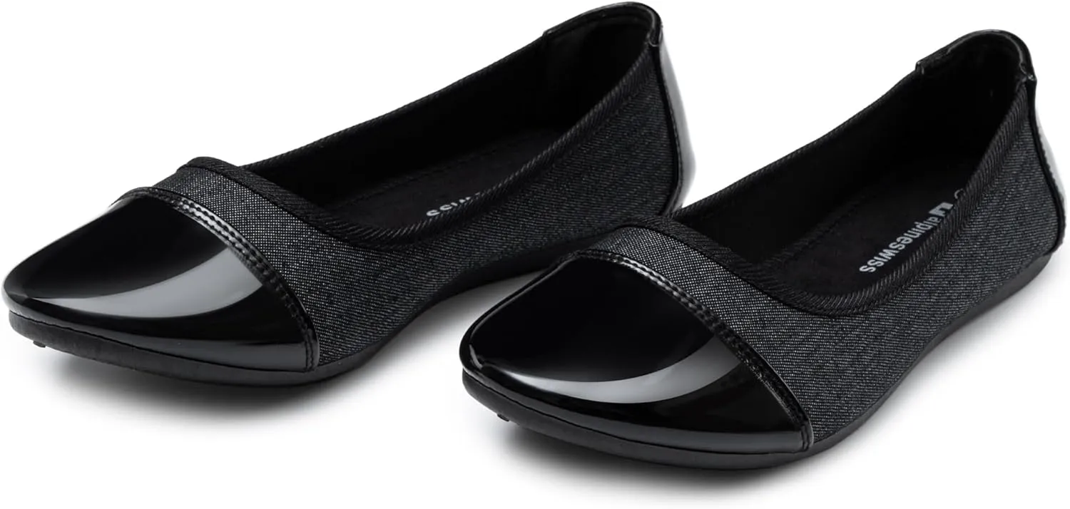 Alpine Swiss Kelly Cap Toe Ballet Flats Two Tone Comfortable Slip On Flat Shoes
