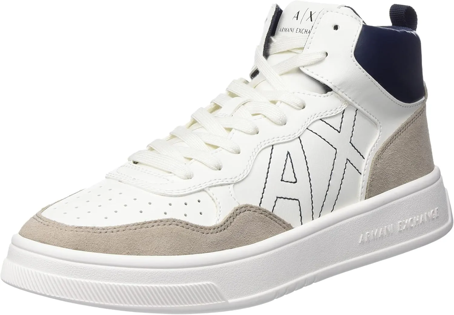 Armani Exchange Women's Seattle Mid Trainers with Contrast Stitched Logo, Off white beige, 39.5 EU Schmal