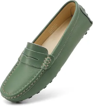 Artisure Women's Classic Comfort Leather Penny Loafers Casual Slip-Ons Lightweight Walking Flats Driving Mocs Boat Shoes