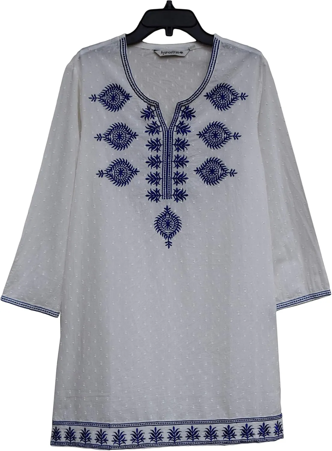 Ayurvastram SRB Pure Cotton Self Design Embroidered Tunic, Top, Blouse: White, Size L