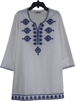 Ayurvastram SRB Pure Cotton Self Design Embroidered Tunic, Top, Blouse: White, Size L