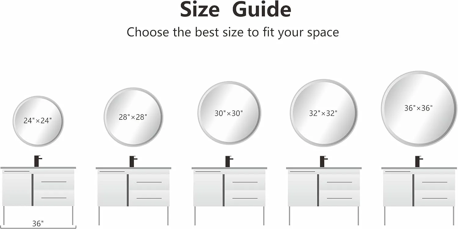 B&C 30" Round Mirror with 1.57" Matte Black Aluminum Frame, Stylish Circle Mirror for Vanity & Bathroom