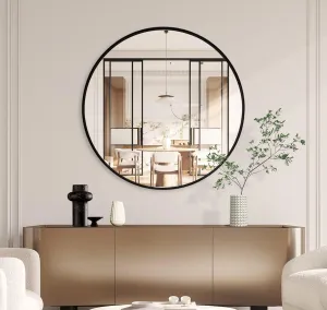 B&C 30" Round Mirror with 1.57" Matte Black Aluminum Frame, Stylish Circle Mirror for Vanity & Bathroom