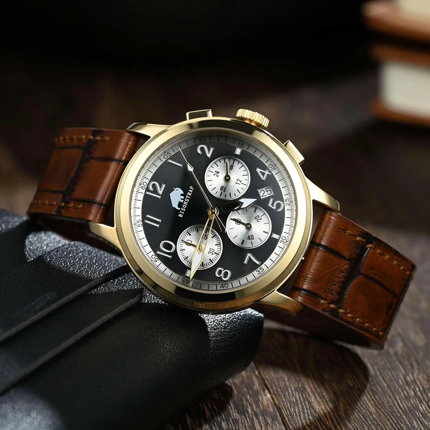BISONSTRAP Sophisticated Watch Bands 18mm 20mm 22mm, Italian Leather with Alligator Embossed Pattern, Quick Release Replacement Straps