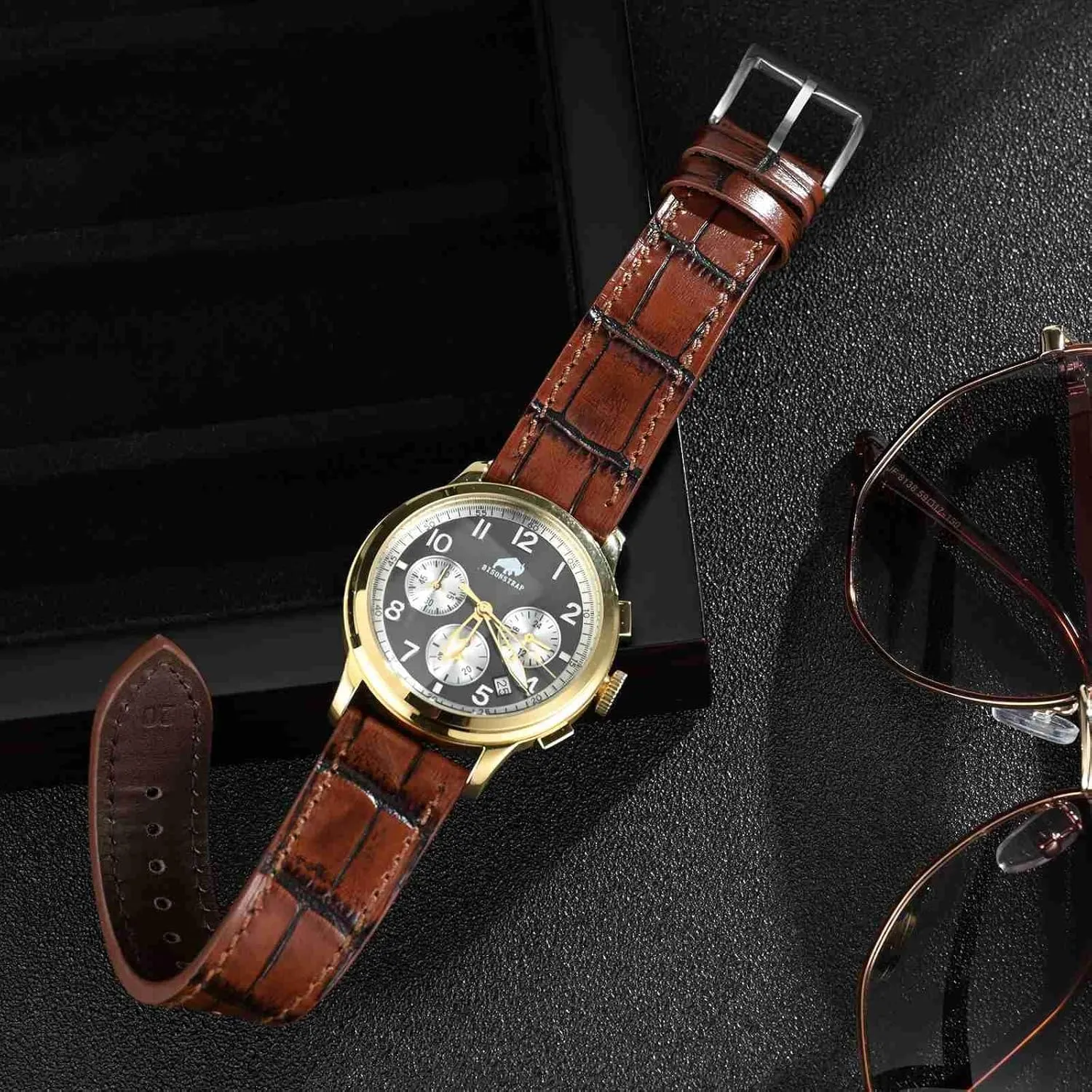 BISONSTRAP Sophisticated Watch Bands 18mm 20mm 22mm, Italian Leather with Alligator Embossed Pattern, Quick Release Replacement Straps