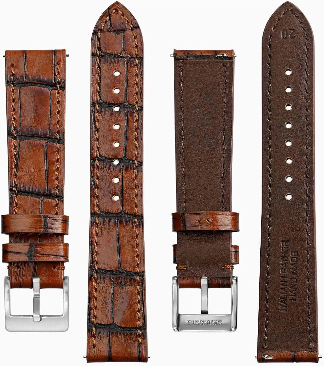 BISONSTRAP Sophisticated Watch Bands 18mm 20mm 22mm, Italian Leather with Alligator Embossed Pattern, Quick Release Replacement Straps