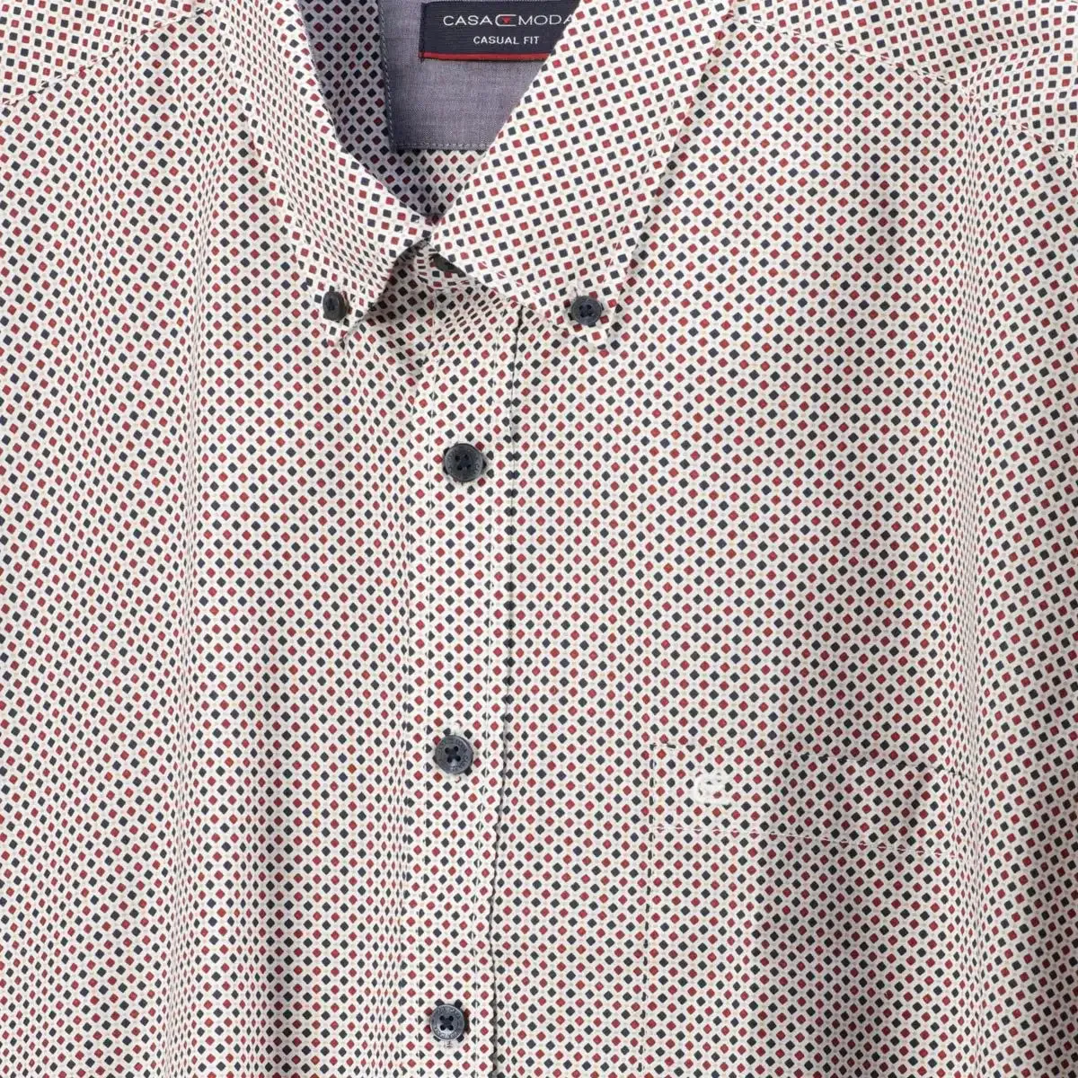 Casa Moda Short Sleeve Shirt Casual Fit Diamond Print Red/Navy