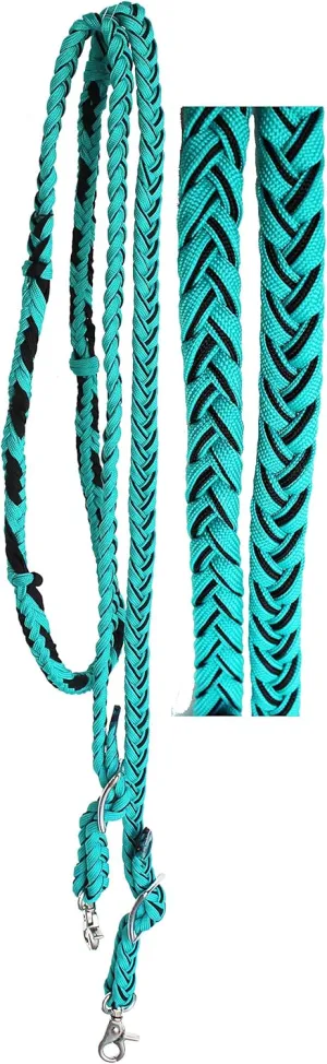 CHALLENGER Horse Roping Knotted Tack Western Barrel Reins Nylon Braided Turquoise 607181