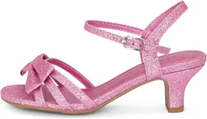 Chariot & Co - Time-IIS - Girls/Kids/Childrens Open Toe Bow Ankle Sling Back Glitter 2" Kitten Block Heel Sandal Pumps