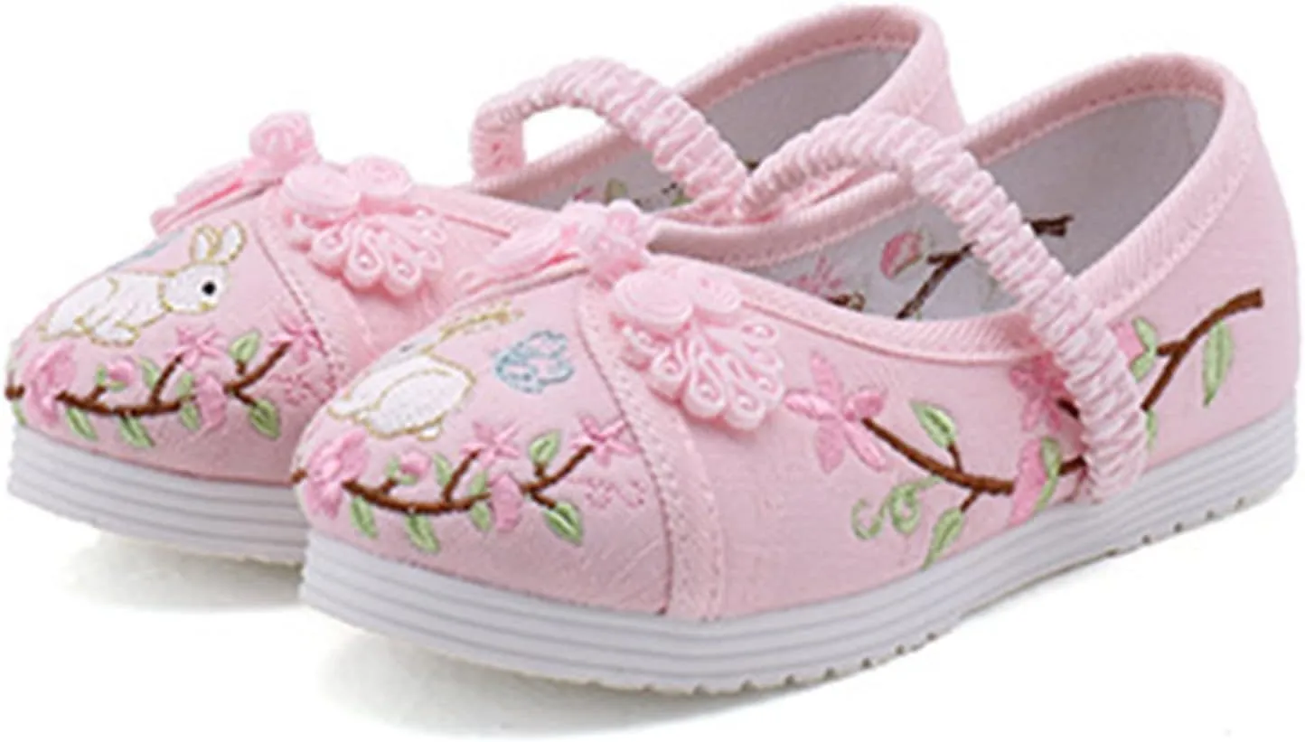 Chinese Traditional Embroidered Shoes Girls Ancient Round Toe Floral Flat𝘀 Fairy Sandals for Teen Girls