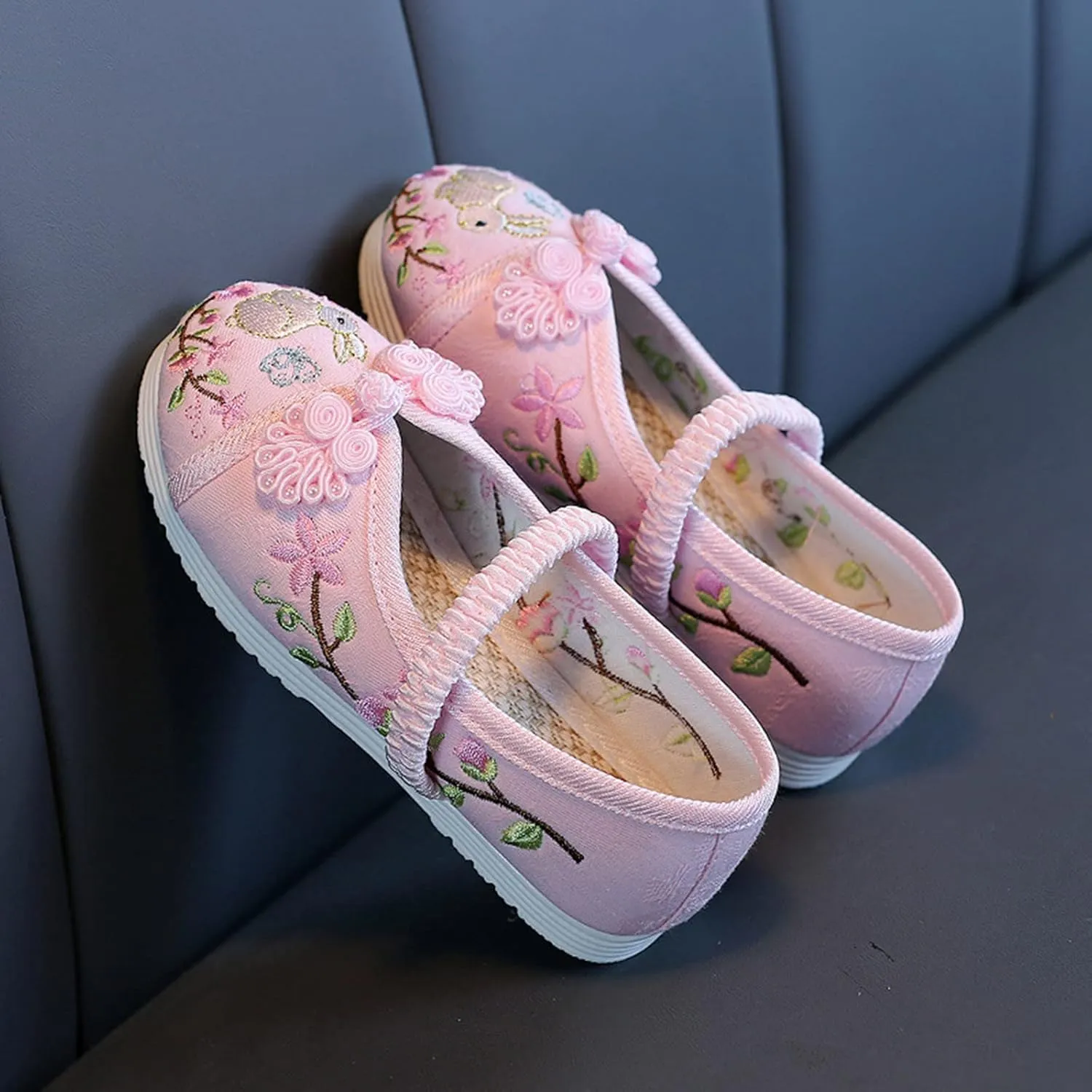 Chinese Traditional Embroidered Shoes Girls Ancient Round Toe Floral Flat𝘀 Fairy Sandals for Teen Girls