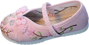 Chinese Traditional Embroidered Shoes Girls Ancient Round Toe Floral Flat𝘀 Fairy Sandals for Teen Girls