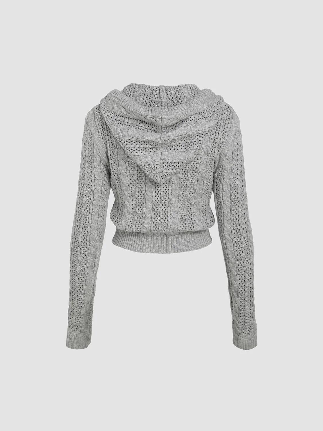 CIDER Women’s Zip Up Hoodie Crop Top Hollow Out Knitted Long Sleeve Cardigan Jacket Sweatshirt