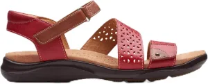 Clarks Women's Kitly Way Flat Sandal, Cherry Leather, 7.5 Wide