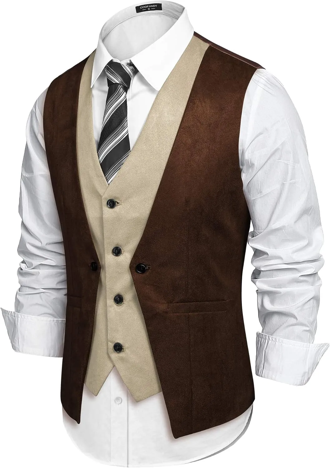 COOFANDY Men's Suede Leather Vest Layered Style Dress Vest Waistcoat