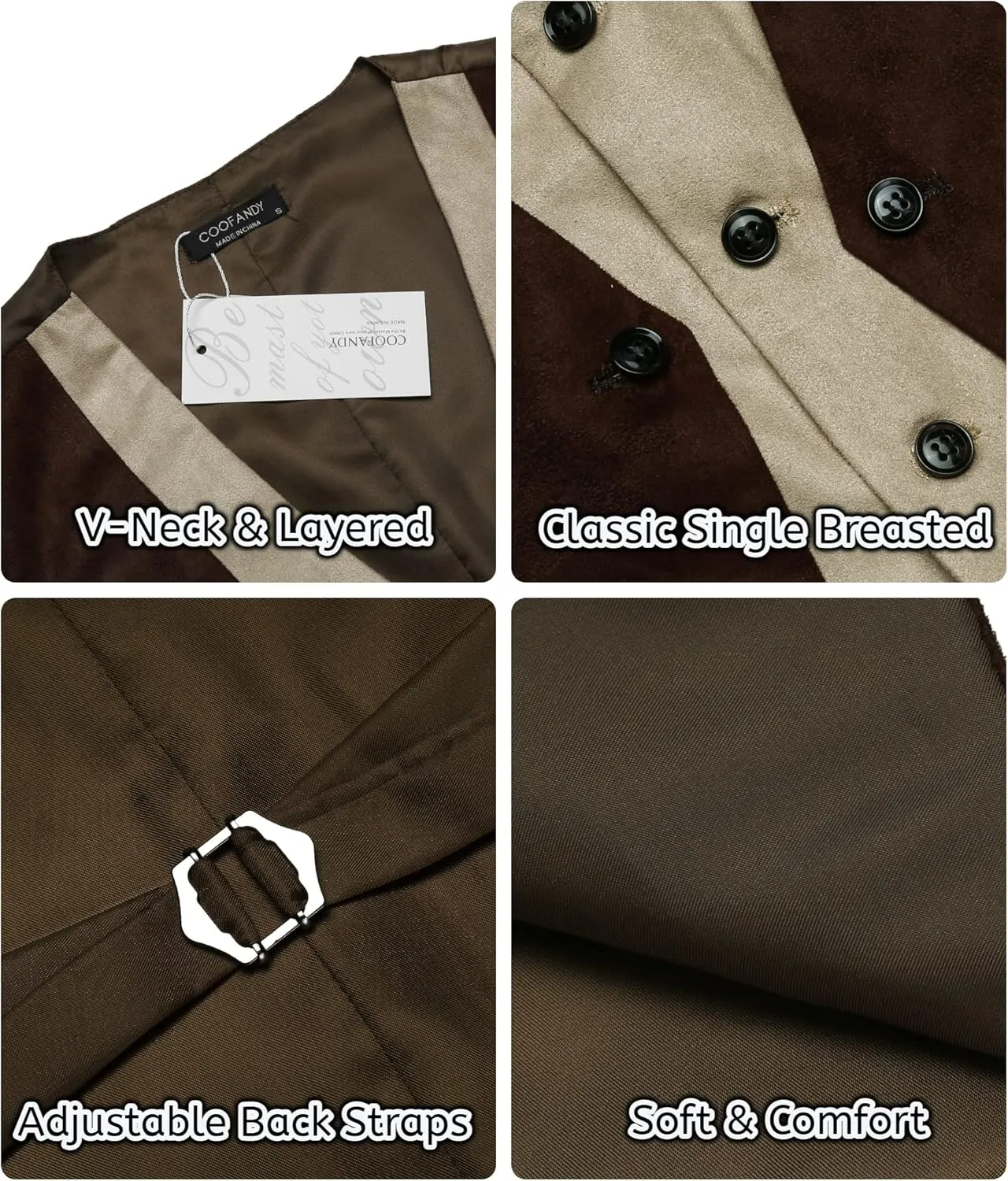 COOFANDY Men's Suede Leather Vest Layered Style Dress Vest Waistcoat