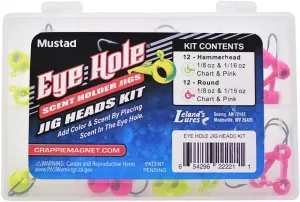 Crappie Magnet Eye Hole Jig Heads Kit, Includes 12 Hammerhead Scent Holder Jigs and 12 Round Scent Holder Jigs