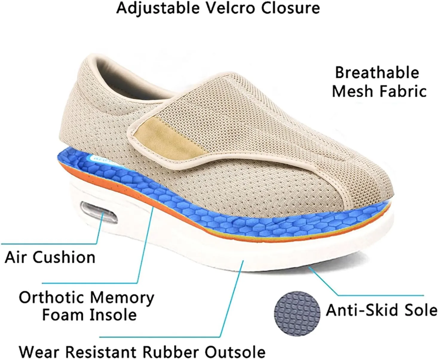 Diabetic Walking Shoes Unisex Orthopedic Non-Slip Elderly Shoes Adjustable,Extra Wide Lightweight Walking Shoes Women Men Arthritis Edema Shoes,A02,38EU (A06 47EU)