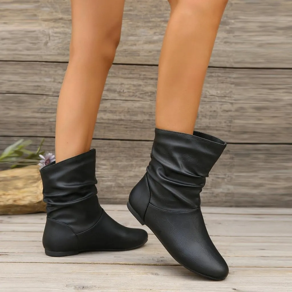 DINTAHA Flat Ankle Boots Women'S Slouch Boots Low Heel Booties Fall Slouchy Boots