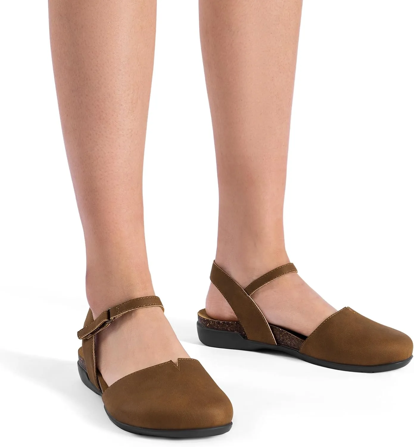 DREAM PAIRS Women's Closed Toe Sandals Arch Support Comfort Cork Footbed Flat Sandals Summer Shoes