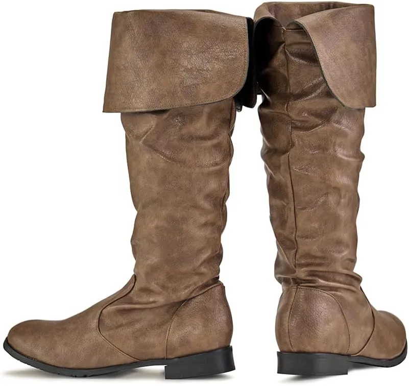 DUNHAO COS Medieval Male and Female Renaissance Pull On Mid Calf Gothic Boots Flat Jazz Boots Renaissance Boot