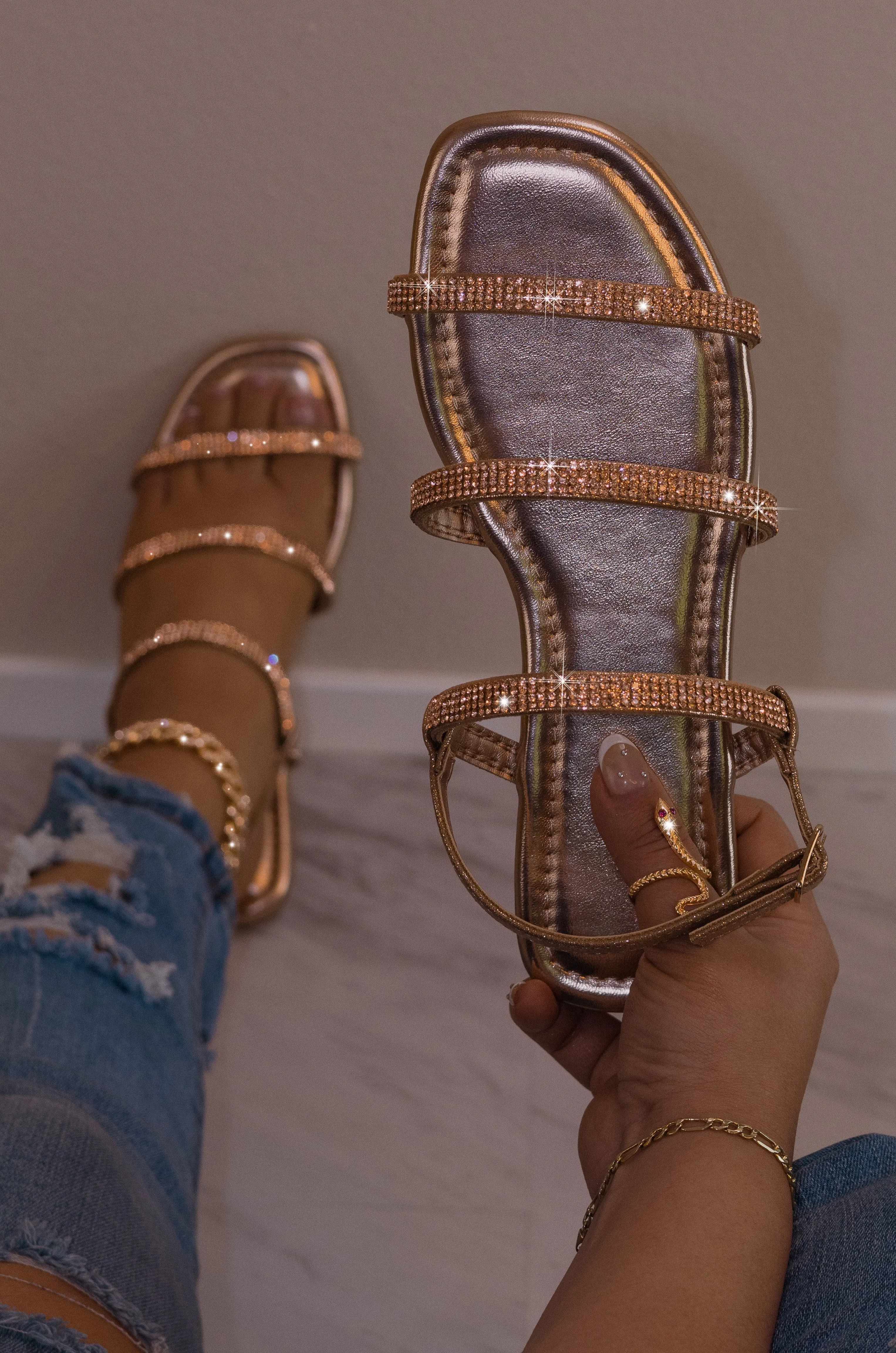 Elude - Embellished Straps Slingback Flat Sandals