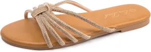 Eozlink Women's Flat Sandals Rhinestone Open Toe Sandals for Women Casual Sparkle Flat Sandals for Women Glitter Bling Evening Party Prom Dance Slide Sandal