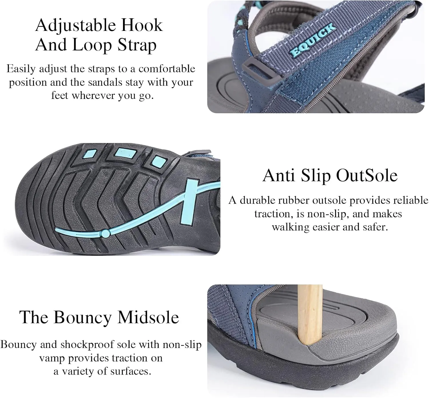 EQUICK Women Hiking Sandals Comfortable Walking Hook Loop Strap Sandals Beach Vacation Casual Sport Sandal