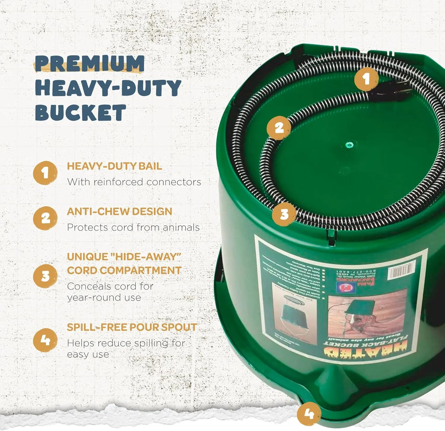 Farm Innovators Inc. Heated Water Bucket with Flat Back & Built-In Thermostat, 5 Gallon, Green
