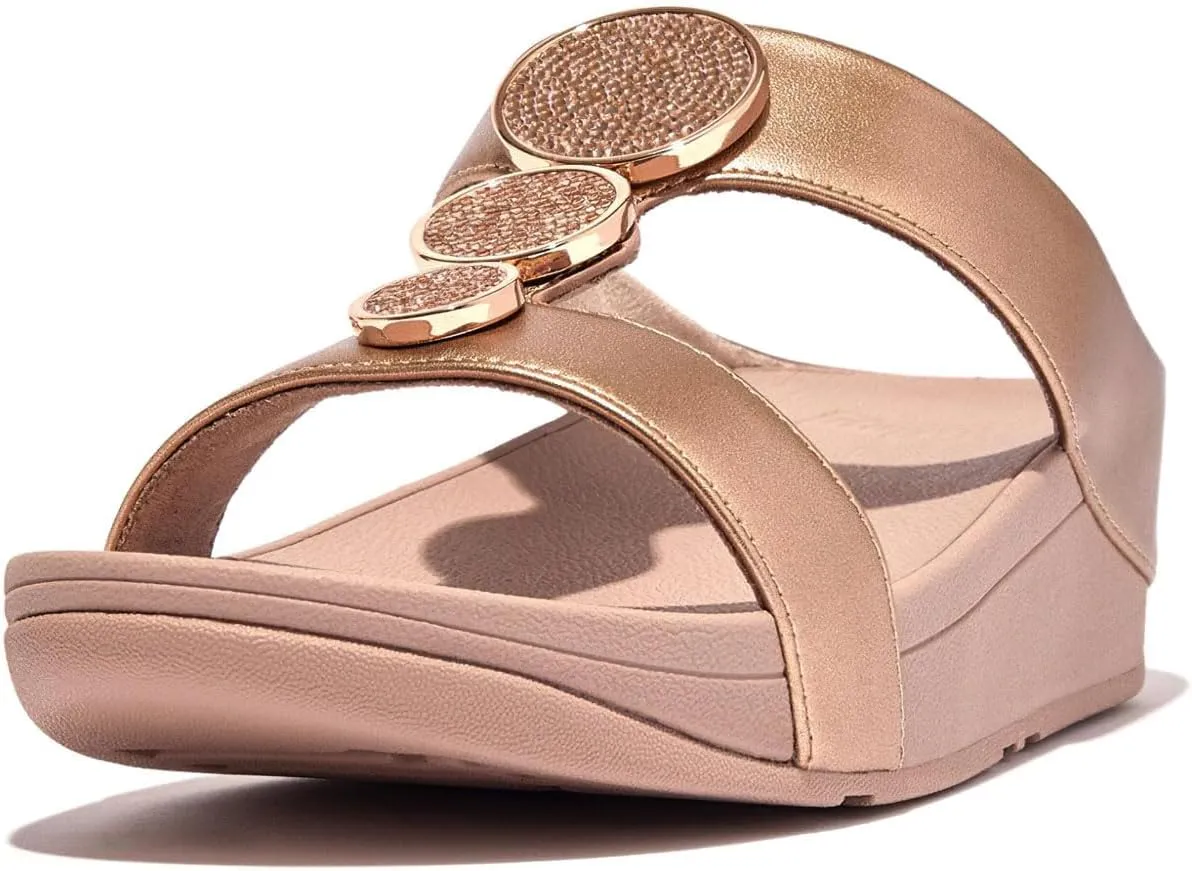 FitFlop Women's Halo Bead-Circle Metallic H-bar Slides Wedge Sandal