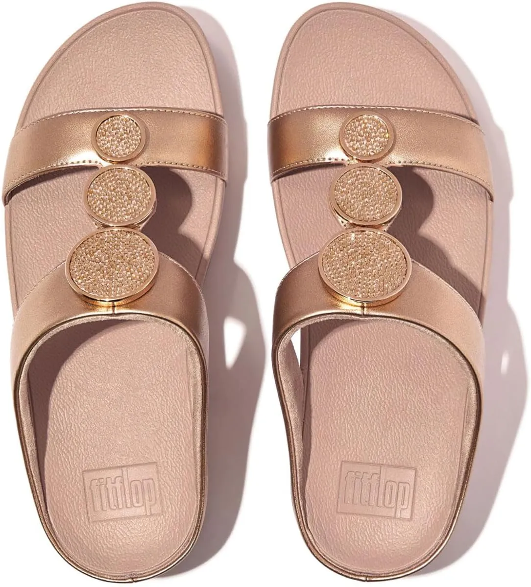 FitFlop Women's Halo Bead-Circle Metallic H-bar Slides Wedge Sandal