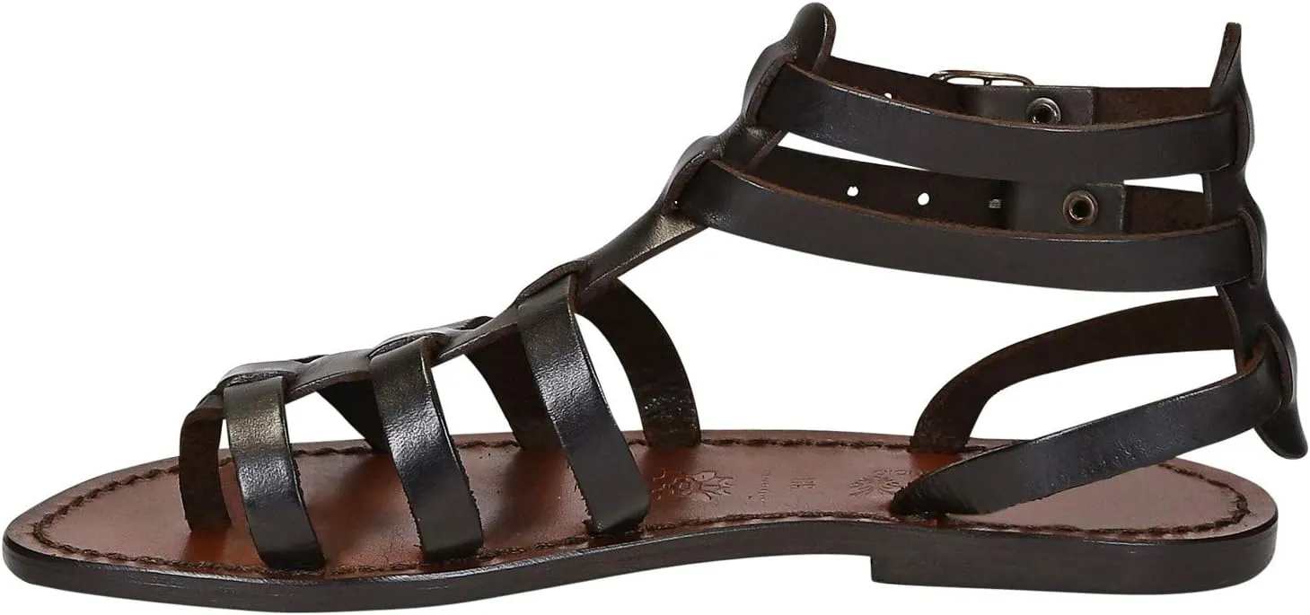 Flat Gladiator Sandals for Women Handmade in Italy in Cuir Leather